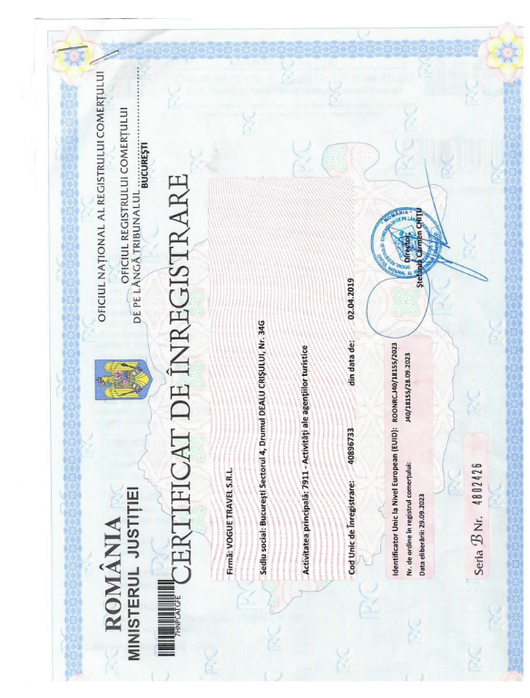 Certificat de Inregistare vogue new